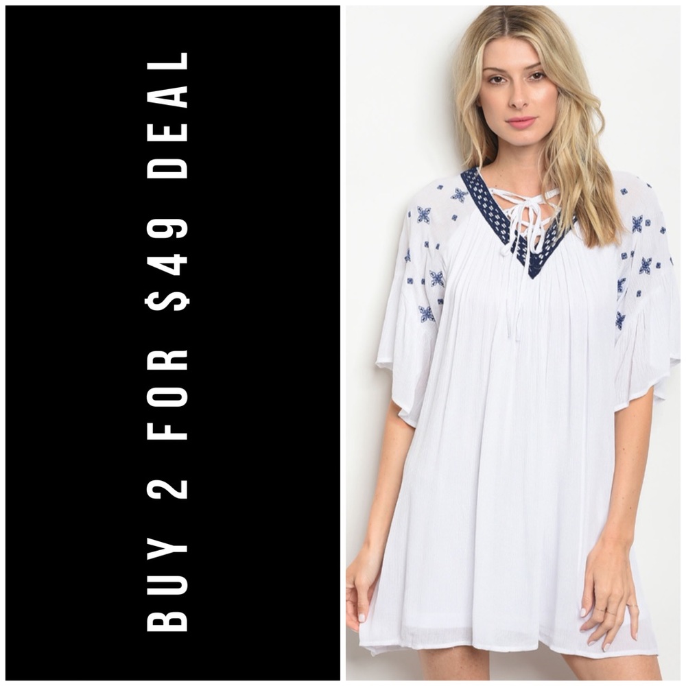 BLUE WHITE EMBROIDERED TUNIC/DRESS